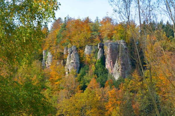 Baden Wrttemberg Bad Herrenalb Falkenstein Πέτρες Φθινόπωρο Βόρεια Μαύρο Δάσος — Φωτογραφία Αρχείου