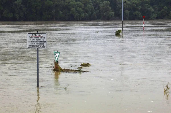 Rhine Floods Karlsruhe Harbour Entrance — Stock Photo, Image
