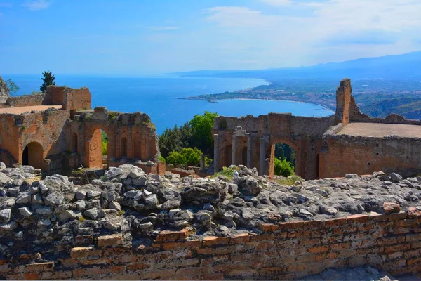 Italy Italia Sicily Taormina Greek Roman Theatre Teatro Greco Romano — Stock Photo, Image