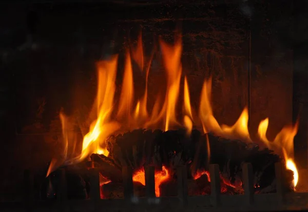 取暖壁炉中的火 木制型煤 — 图库照片