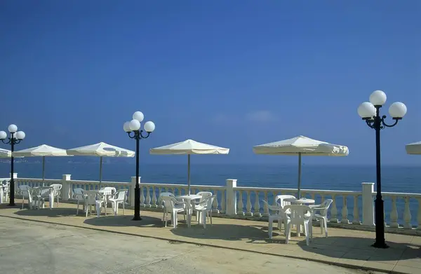 Cosy Terrace Chairs Table Corfu Lakones — Stock Photo, Image