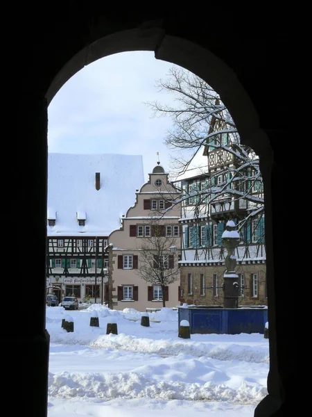 Monastery Courtyard Town Hall Maulbronn Monastery Snow Winter Baden Wrttemberg — Stock Photo, Image
