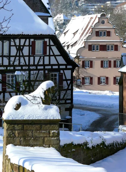 Двор Монастыря Ратушей Монастыре Маули Снегом Зимой Фельцберг Германия Европа — стоковое фото