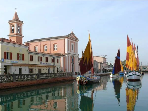 意大利 埃米莉亚 罗马娜 亚得里亚海的Cesenatico 港口的Cesenatico 欧洲的老帆船 — 图库照片