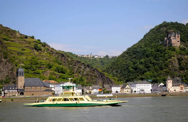 Rhineland Palatinate Rhine Navigasyon Goarshausen Yakınlarındaki Kale Ren Feribotu Loreley — Stok fotoğraf