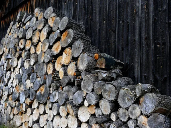 Unsplit Firewood Store Stack Logs — Stock Photo, Image