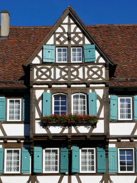 Half-timbered house in detail, bay window in half-timbered house, wall protrusion, Maulbronn Monastery, monastery courtyard