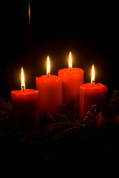 Christmas Candles Arrangement Close View — Stock Photo, Image