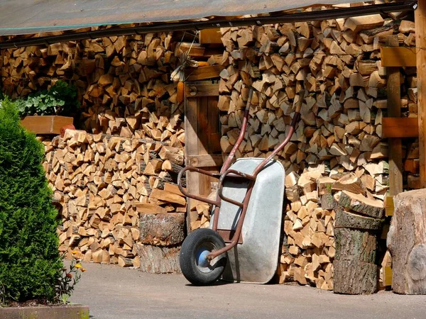Firewood Store Wheelbarrow — Stock Photo, Image