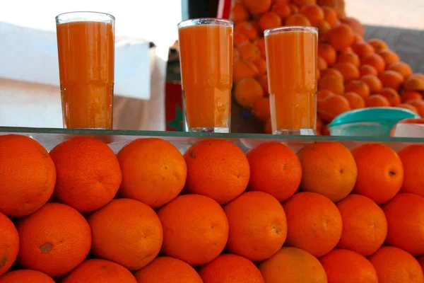Jugo Naranja Recién Exprimido Djema Fnaa Marrakech Marruecos — Foto de Stock