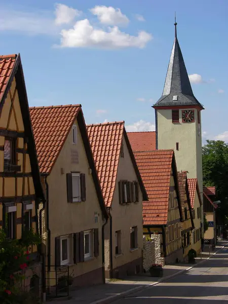Церковная Башня Центр Деревни Гровиллар Баден Врттемберг — стоковое фото