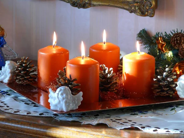 Advent Kaarsen Brandend Uitzicht — Stockfoto