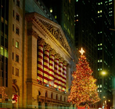 USA, New York, New York City, NYSE, stock exchange at Christmas, at night, North America clipart