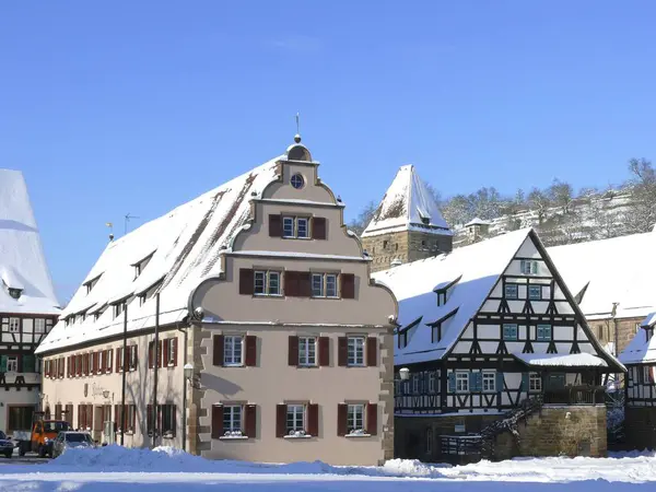 Town Hall Witches Tower Maulbronn Monastery Snow Winter — Stock Photo, Image