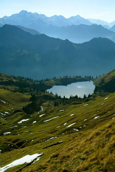 Nebelhorn Met Seealpsee Zicht Van Zeiger Saddle November Moednebelhorngermany Bavaria — Stockfoto