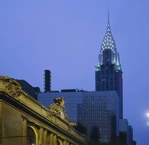 Usa Nyc Chrysler Building Central Station 42Nd Street Por Noche —  Fotos de Stock