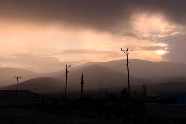 Ominous evening mood over the village of Ocakli next to the historic town of Ani, Eastern Anatolia Turkey
