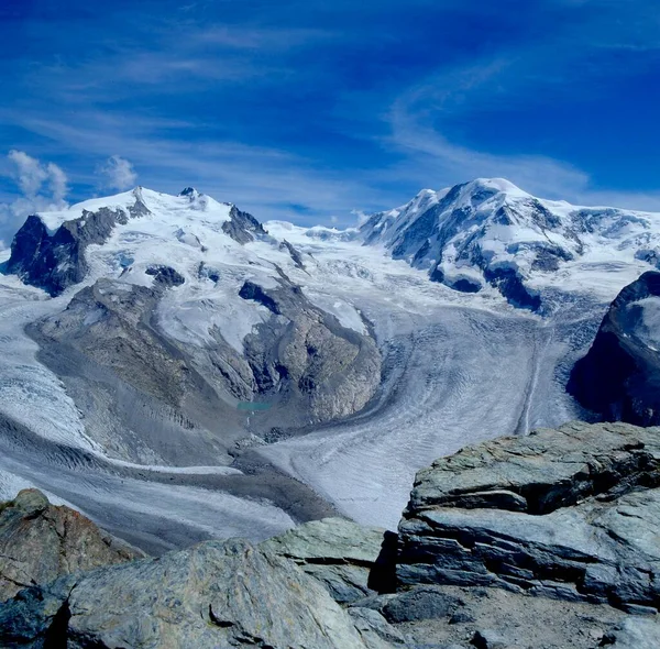 Uitzicht Vanaf Gornergrat Boven Zermatt Gornergletscher Naar Monte Rosa 634 — Stockfoto