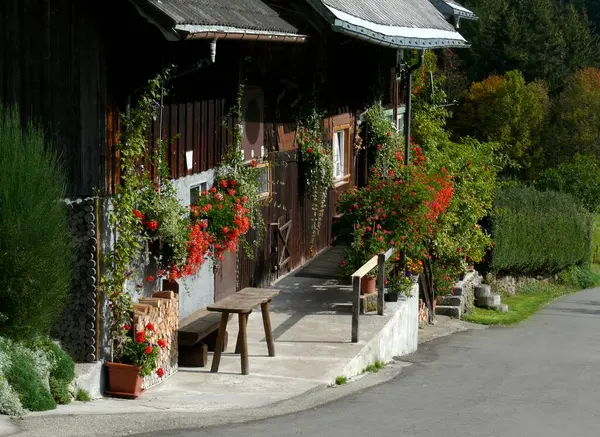 Dom Rustykalny Frontem Kwiatowym Lenzkirch Pobliżu Freiburg Black Forest Bad — Zdjęcie stockowe