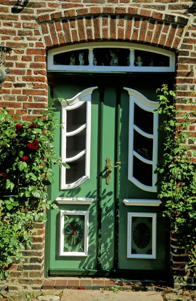 Drzwi Drewniane Zielone Keitum Sylt — Zdjęcie stockowe