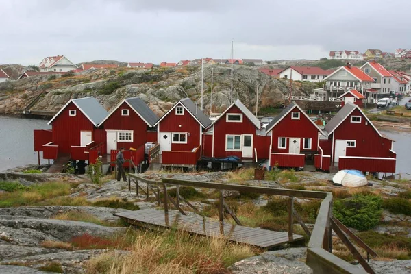 Casas Barcos Vermelhas Arquipélago Torno Smgen Suécia Europa — Fotografia de Stock