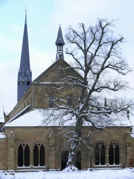 Dächer Mit Schnee Klosterhof Mit Klosterkirche Und Kloster Maulbronn Mit — Stockfoto