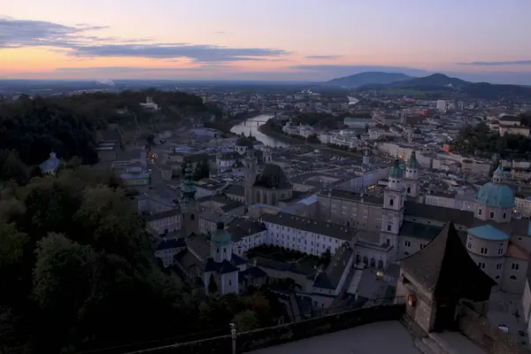 View Evening Salzburg Hohensalzburg Fortress Austria — Stock Photo, Image