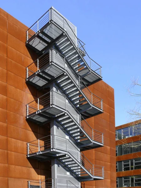 Modern office building, fire stairs on office building, factory building, in Karlsruhe