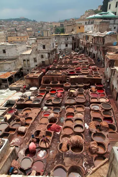 Leather Tanning Dyeing Old Town Fez Morocco — Stock Photo, Image