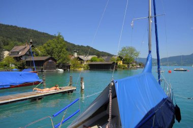 Austria at Attersee, various boats, boat harbour Unterach clipart