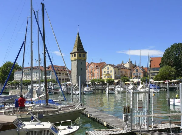 Zeilboten Jachthaven Oude Stad Met Mangturm Lindau Bodenmeer — Stockfoto