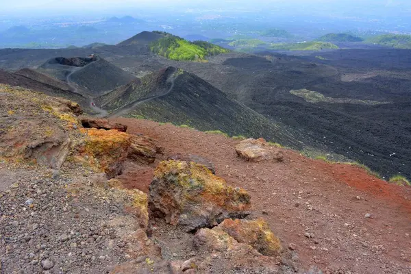 Olaszország Olaszország Szicília Etna Terület Vulkáni Hamu Kőzet Lávahamu Növénytermesztés — Stock Fotó