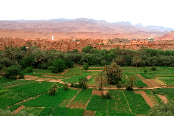 Todhra山谷的一个小村庄 背景是摩洛哥阿特拉斯山脉的山麓 — 图库照片