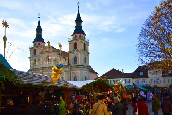 Baden Wrttemberg Ludwigsburg Christmas Market Market Square Protestant Town Church — Stock Photo, Image