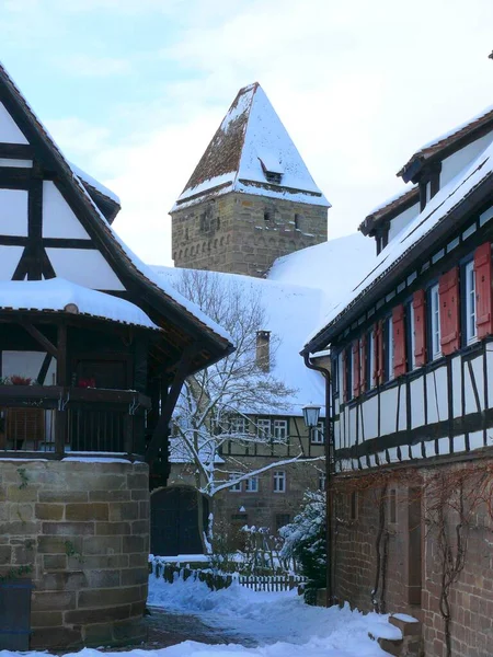 Dächer Mit Schnee Klosterhof Und Kloster Maulbronn Mit Schnee Winter — Stockfoto