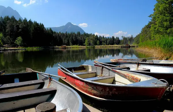 South Tyrol Schlern Region Vlser Weiher Vls Schlern Rowing Boats — Stock Photo, Image