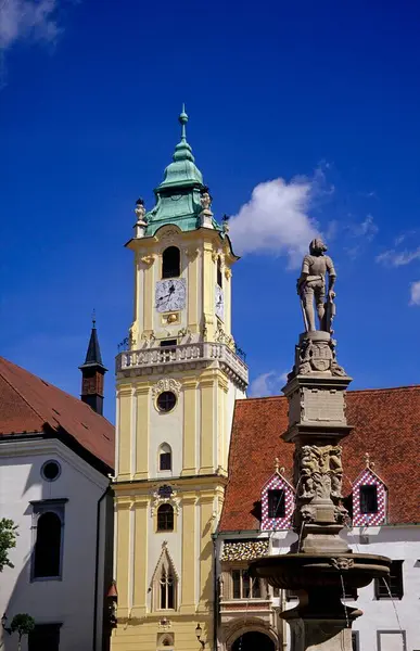Bratislava Pressburg Slovakia Roland Fountain Old Town Hall Main Square — Stock Photo, Image