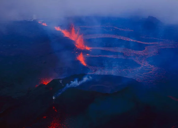 Volcano eruption on 06. 12. 1986 at Piton de la Fournaise in the worst weather France, colony Renion, Indian ocean, Volcano eruption in the 12.6.1986 at Piton de la Fournaise in the worst weather France, colony Renion, Indian ocean