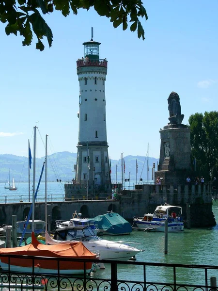 Lindau Harbour Lake Constance Lighthouse Bavarian Lion Bavaria Germany Europe — Stock Photo, Image