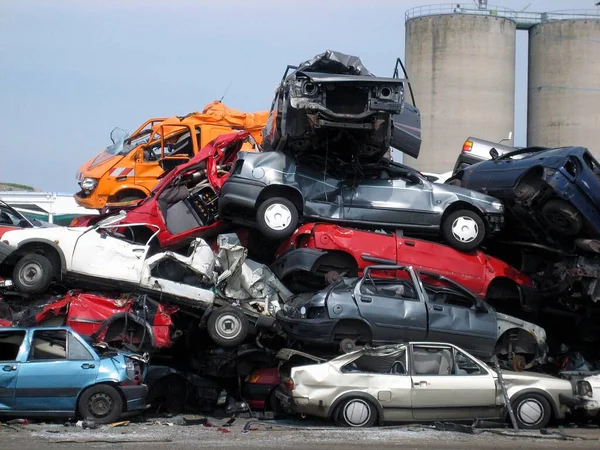 Odpadní Automobily Recyklace Starých Aut — Stock fotografie