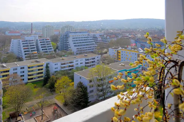 Karlsruhe Durlach Bloque Apartamentos Smog Niebla Casa Terraza — Foto de Stock
