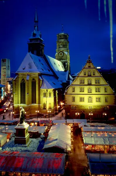 Christmas Fair Stuttgart Shimmer Space Pen Church Baden Wrttemberg Germany — Stock Photo, Image