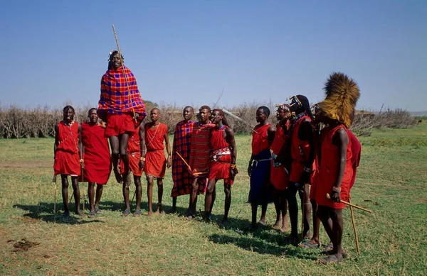 Maassai Maasai Maassai Lub Masai Maassai Tańcem Kenia Afryka Wschodnia — Zdjęcie stockowe