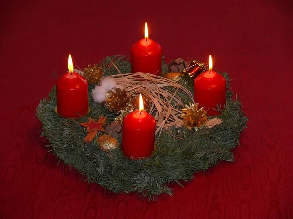 Advent Wreath Burning Candles Christmas Atmosphere Soft Effect — Stock Photo, Image