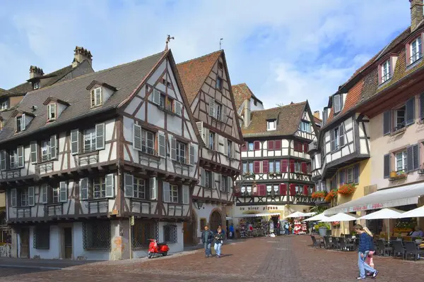 Fransa Alsace Colmar Şehir Merkezi Eski Kasaba Yarı Keresteli Evler — Stok fotoğraf