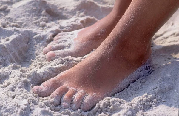 Fötter Barfota Sanden — Stockfoto