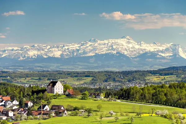 Vista Castelo Freudental Atrás Cordilheira Com Alpstein Sntis Allensbach Região — Fotografia de Stock