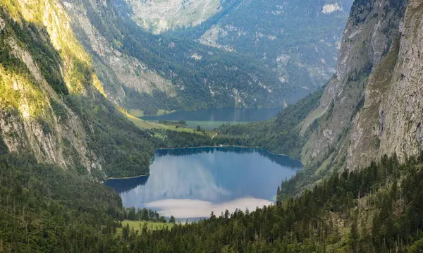 Vista Rothsteig Lago Obersee Parte Trás Lago Konigssee Alpes Paisagem — Fotografia de Stock
