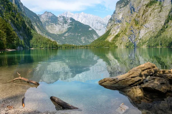 Refleksja Wodna Nad Jeziorem Obersee Górskie Jezioro Krajobraz Górski Masywem — Zdjęcie stockowe