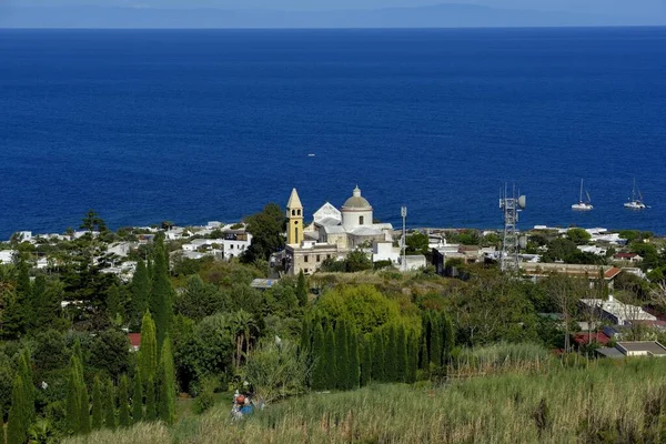 View Village Stromboli Church San Vincenzo Island Stromboli Liparic Islands — Stock Photo, Image